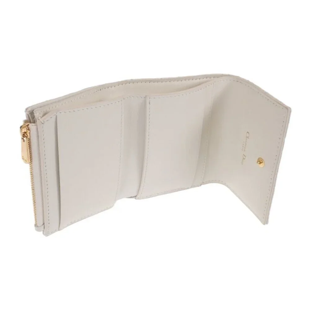 Christian Dior Caro Hibiscus Wallet S5175 Unid m030 Trifold Wallet Calf White